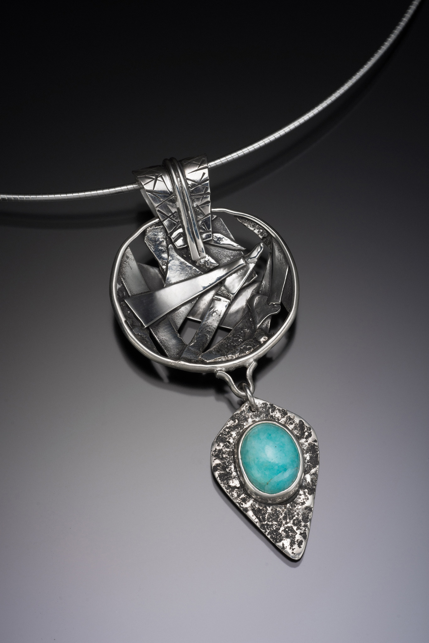 Abstract Rhythm Series, Amazonite Pendant with Sterling Silver Choker